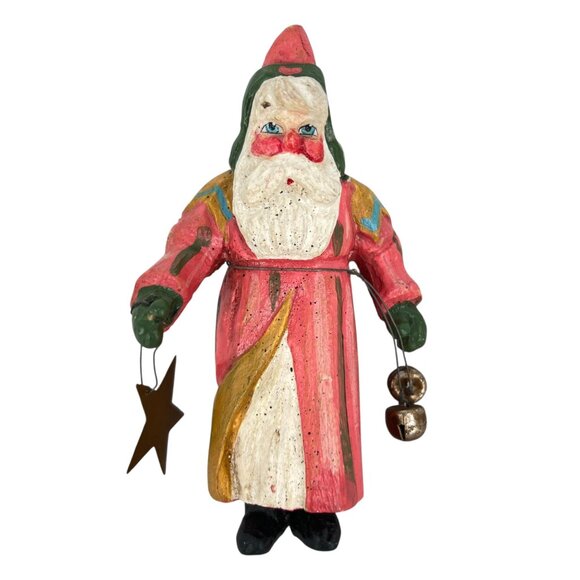 House Of Hatten 1987 Enchanted Forest Hand-Painted Santa Figurine Bells Star - Picture 1 of 11